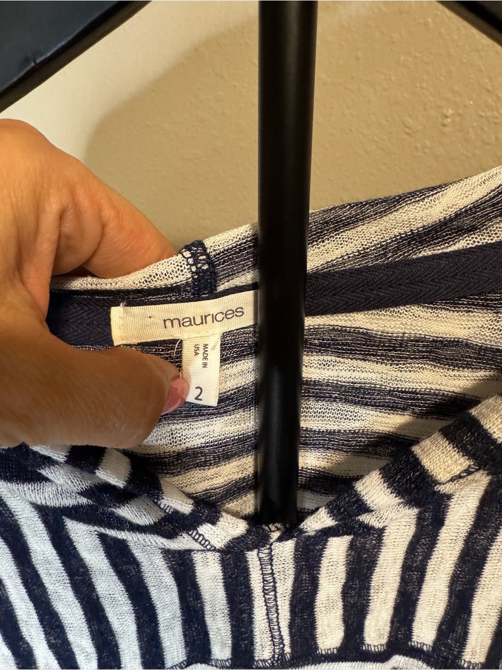 Maurices Women’s Navy Blue & White Striped Hooded Pullover 3/4 Sleeve - Picture 3 of 4